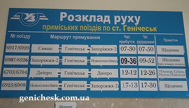 Расписание движения поездов по железнодорожной ст.Геническ по состоянию на 22-1-2020 